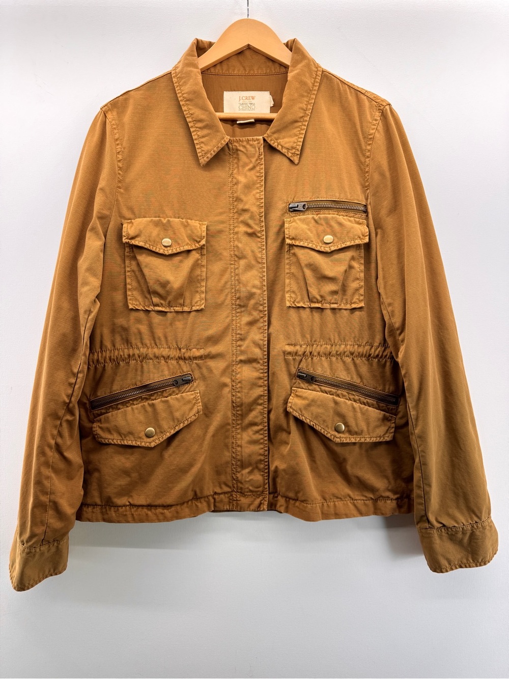 J. Crew Classic Twill Chino Utility Jacket Camel Tan Size Large Safari Preppy - Picture 1 of 10